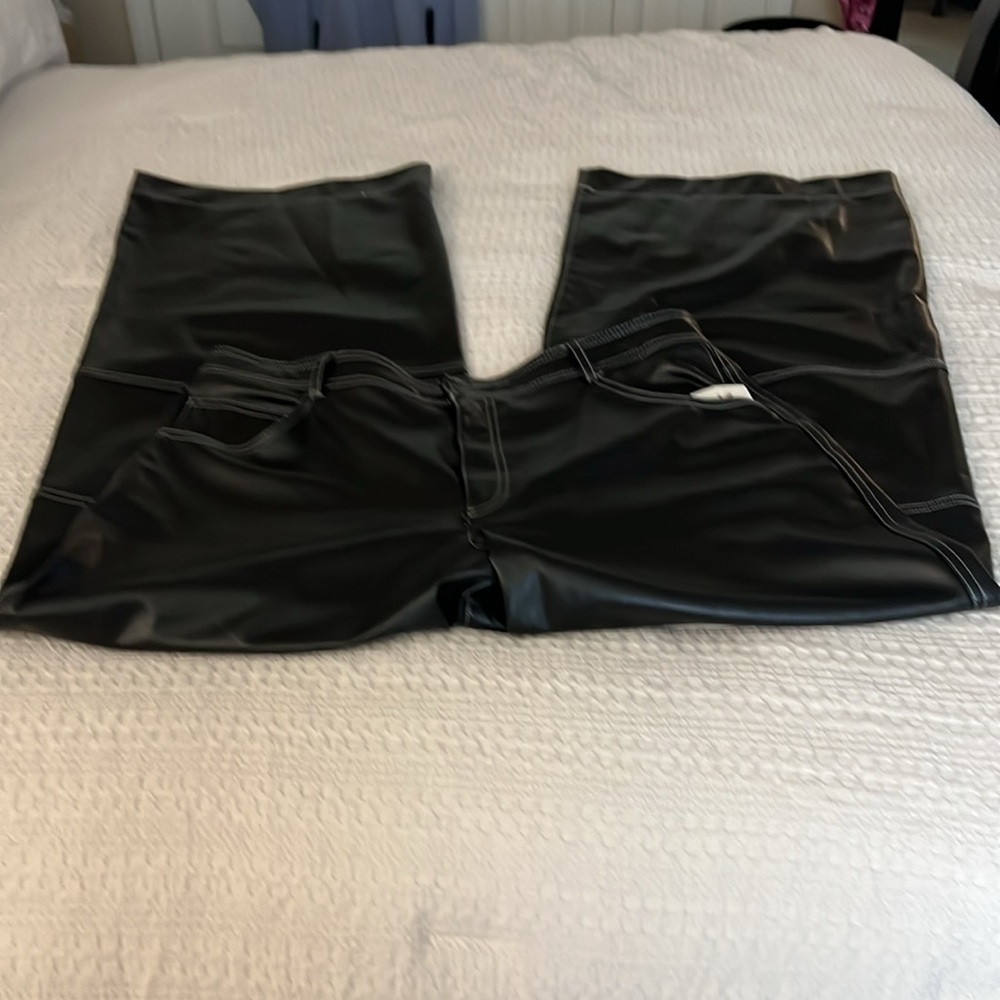 NWT Faux black leather pants with white stitching - Picture 6 of 12